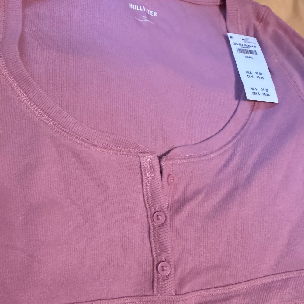 NWT- Hollister pink Tie Back Henley Babydoll Top  Y2K - small- fitted top - Picture 5 of 10